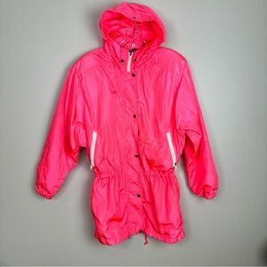 Vtg 90s Windbreaker M Women's Pink Neon 1990s Fashion Retro Hot Pink Jacket USA